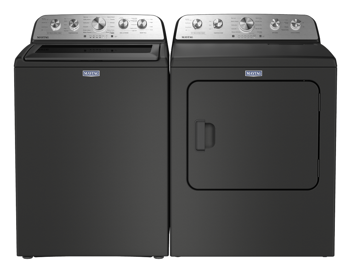 Laveuse à chargement vertical à turbine - 5,5 pi cu et Sécheuse électrique - 7 pi cu avec option Extra Power et cycle d’assainissement avec Oxi et option Animal Pet Pro
