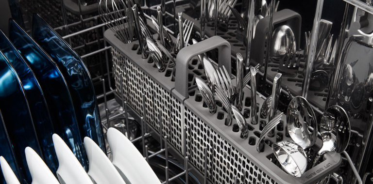 Dishes and utensils in dishwasher