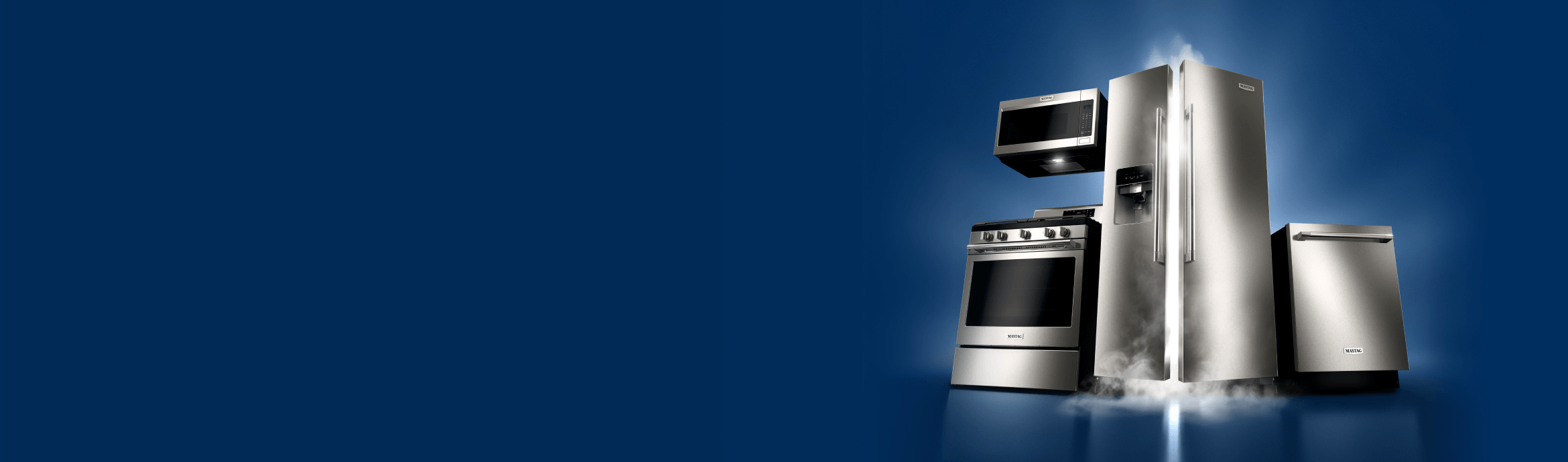 Maytag® french door refrigerator, over-the-range microwave, range and dishwasher