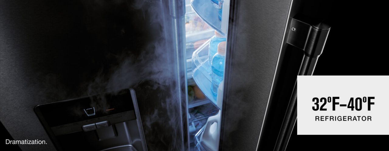Slightly open refrigerator door with refrigerator temperature range icon Slightly open refrigerator door with refrigerator temperature range icon