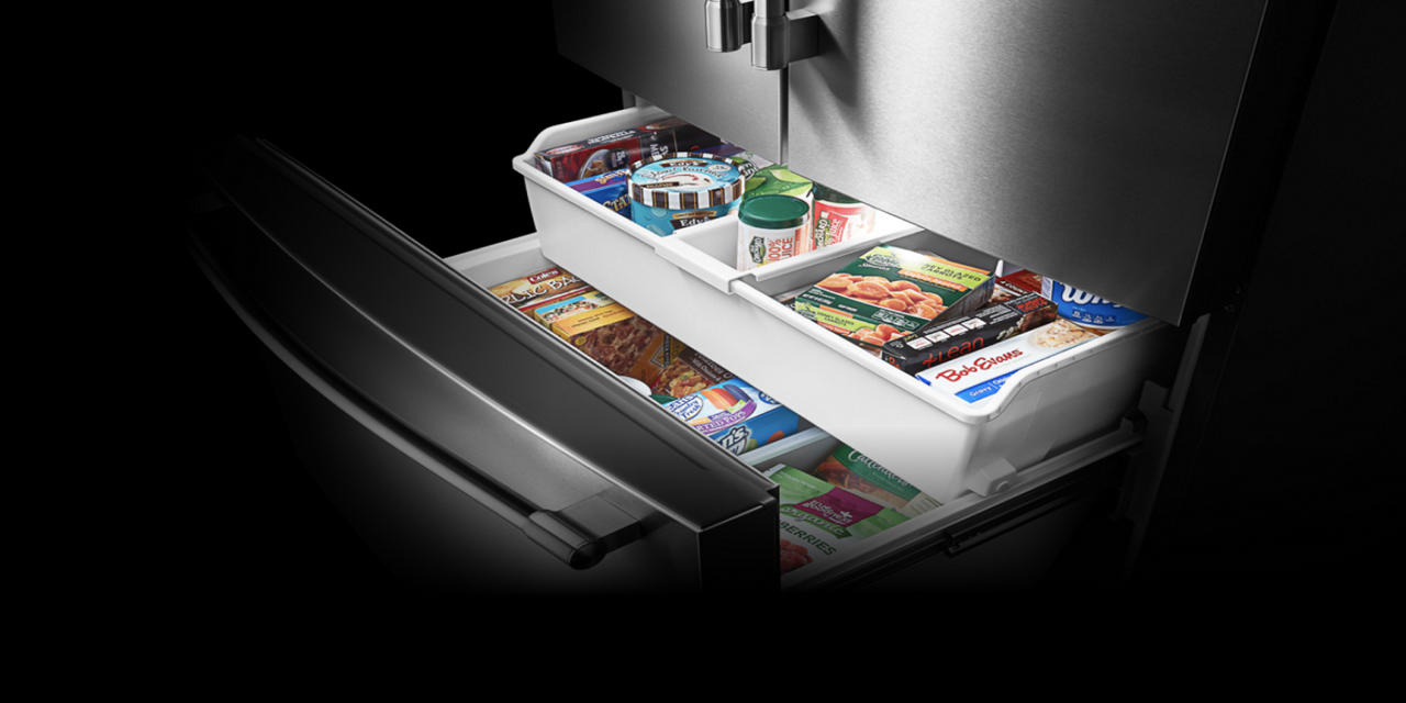 Freezer on fridge open Freezer on fridge open