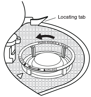 Push down and turn cyclinder in bottom of dishwasher Push down and turn cyclinder in bottom of dishwasher
