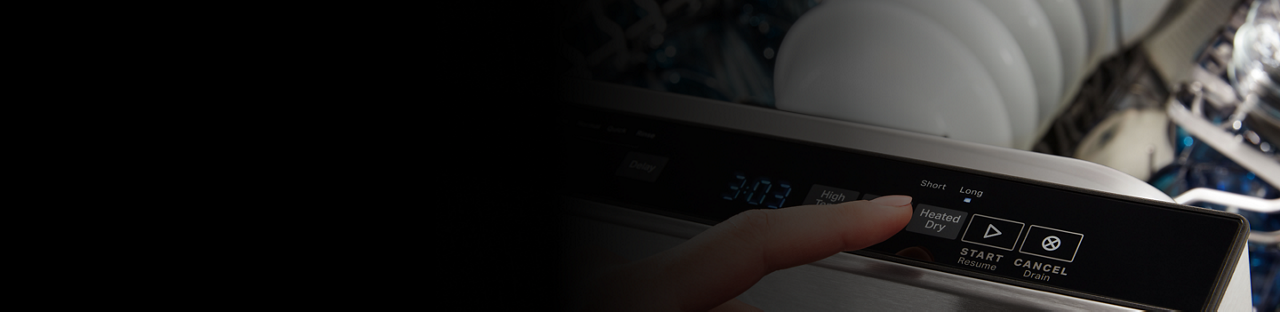 Hand pressing options on a dishwasher console