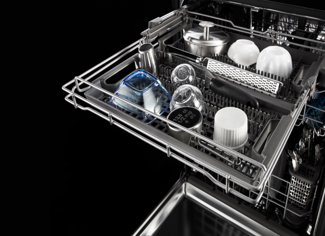Dishwasher third rack pulled out 