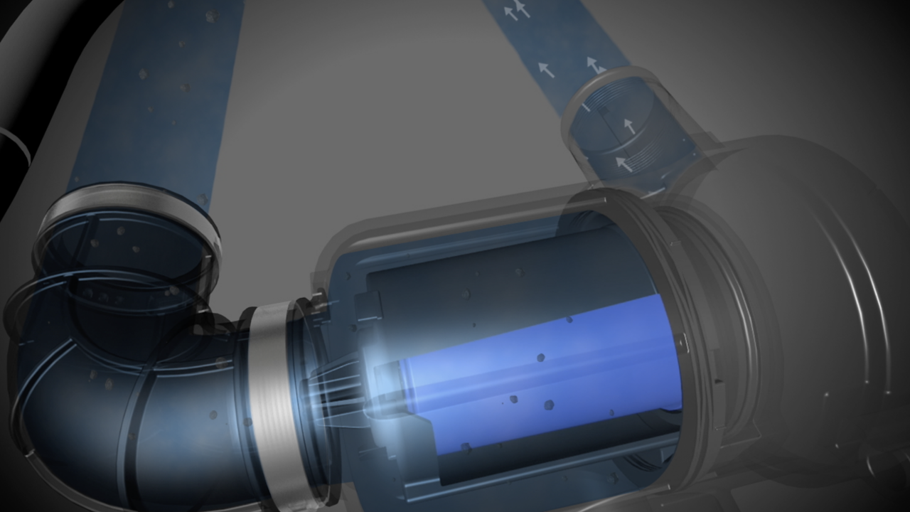 Food pieces spinning in a microfilter. Food pieces spinning in a microfilter.