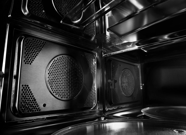 The interior of a microwave.