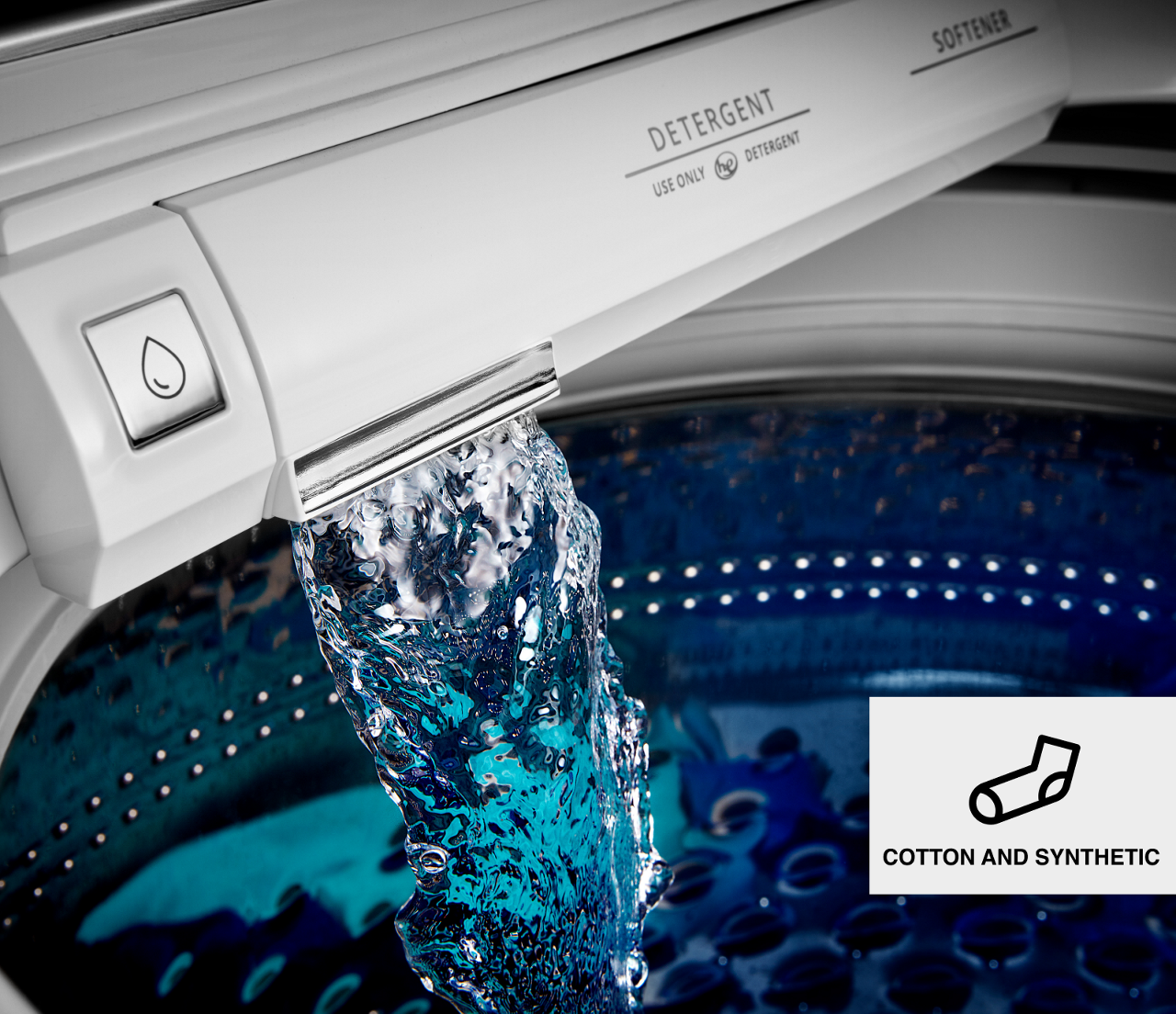 Water filling a top load washer. Water filling a top load washer.