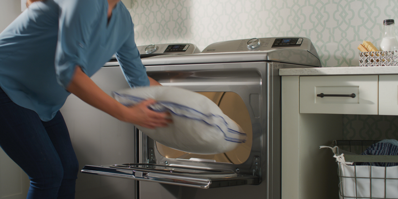 Pillow in dryer. 