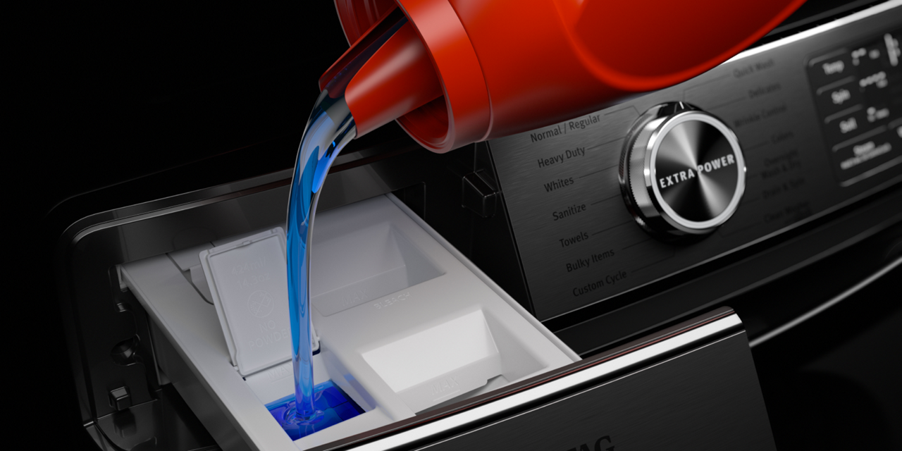 Pour detergent into the dedicated dispenser. Pour detergent into the dedicated dispenser.