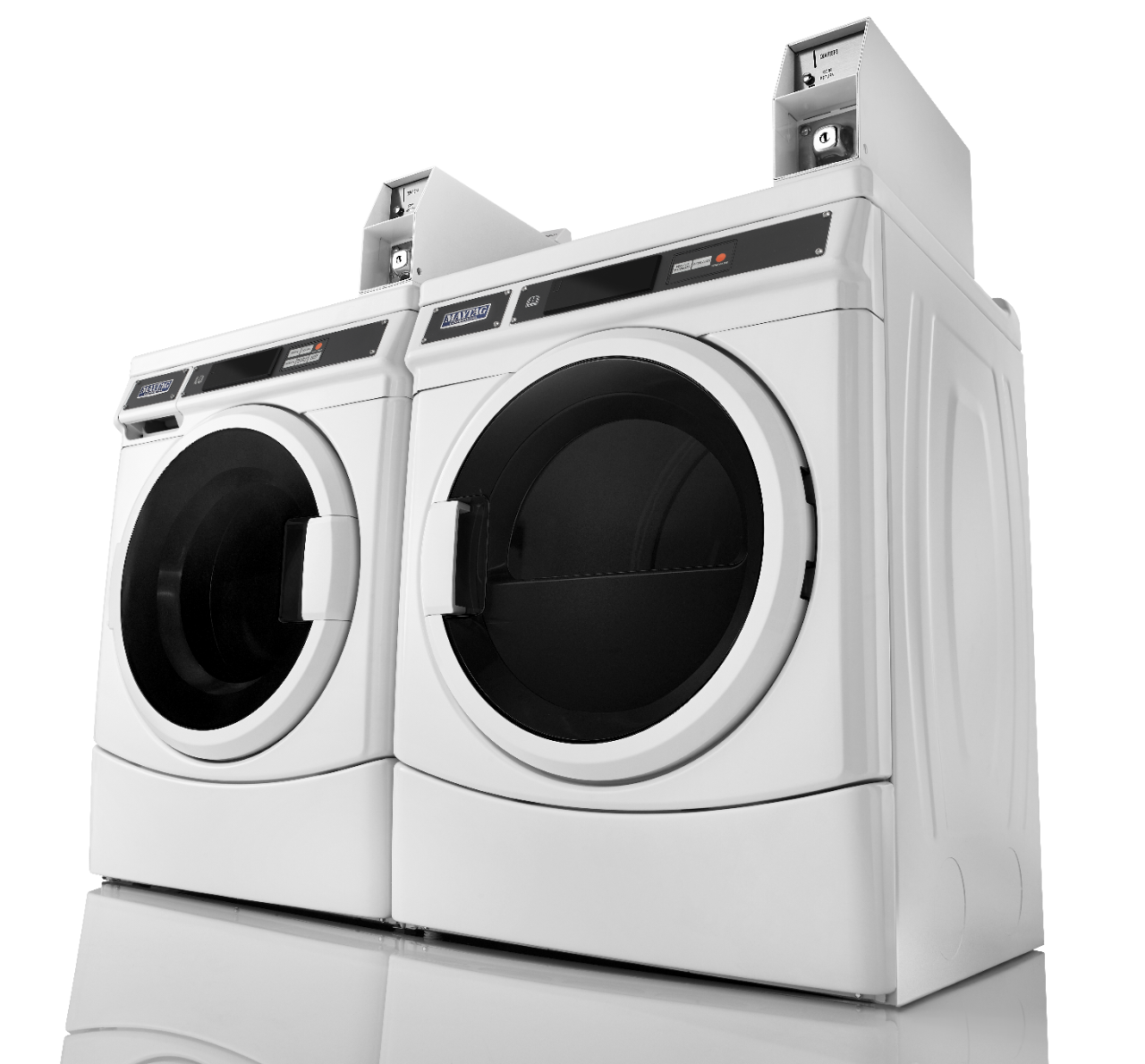 Maytag® commercial laundry products on a white background. Maytag® commercial laundry products on a white background.