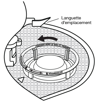 Pousser et tourner le cylindre dans le fond du lave-vaisselle. Pousser et tourner le cylindre dans le fond du lave-vaisselle.