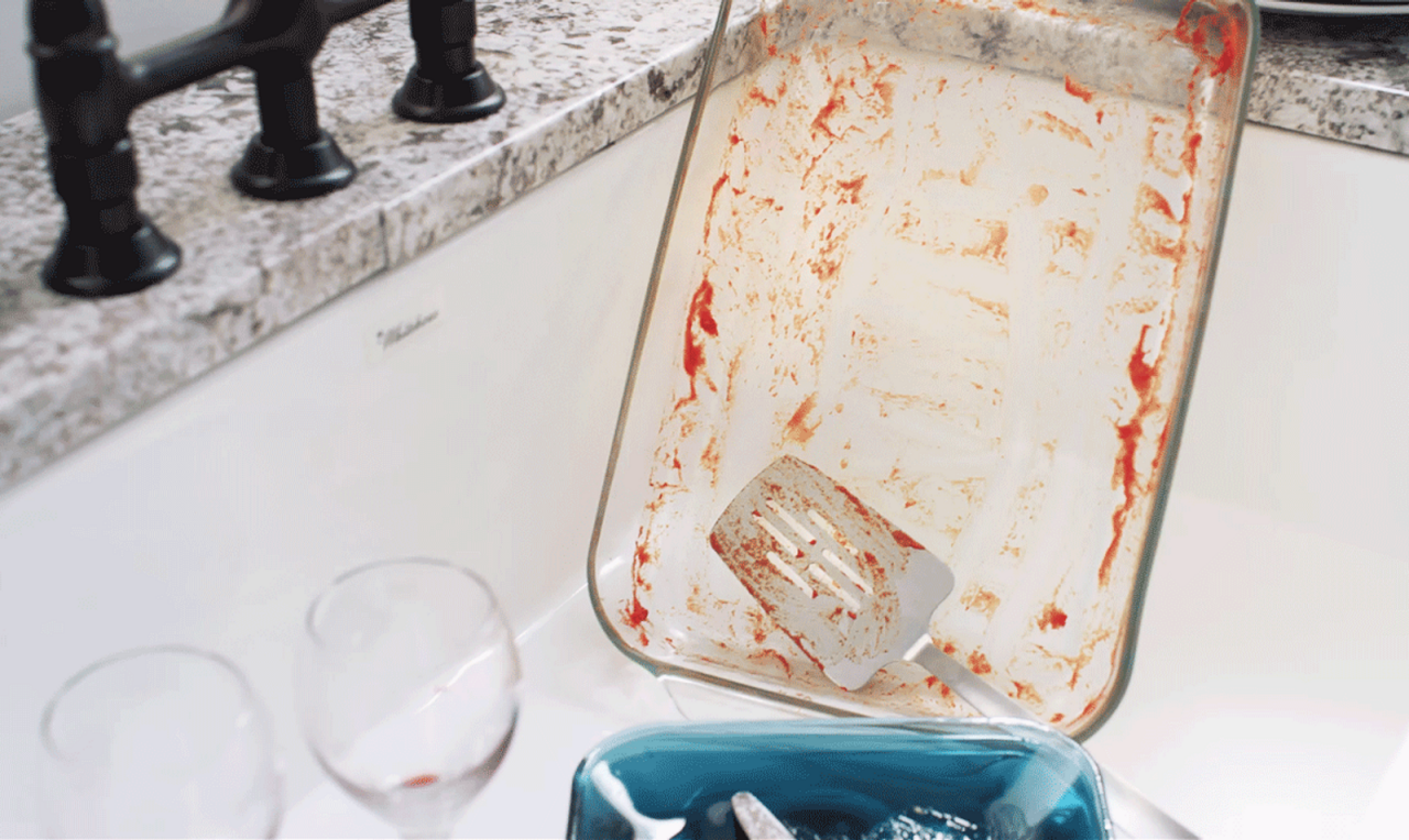 Cut through grease with a high pressure dishwasher cycle. Cut through grease with a high pressure dishwasher cycle.