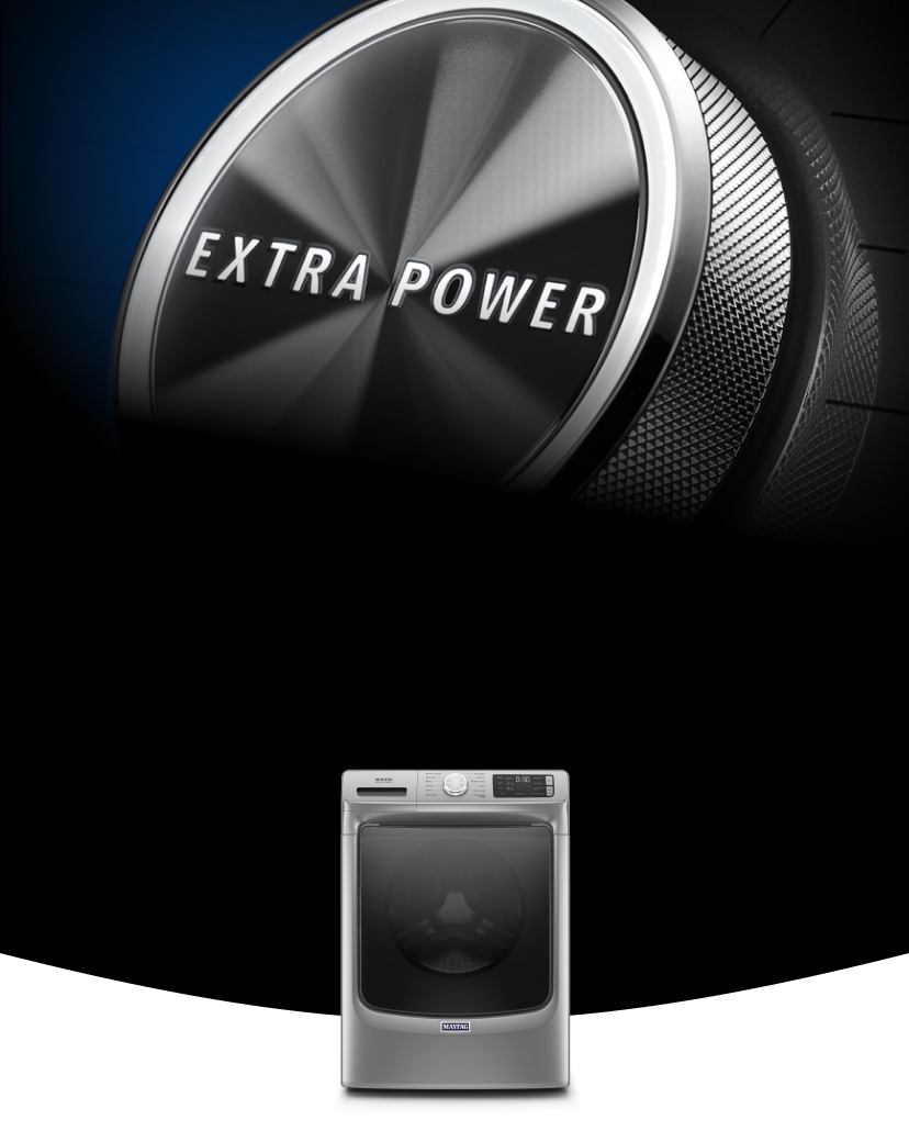 Close-up of the Maytag Extra Power button