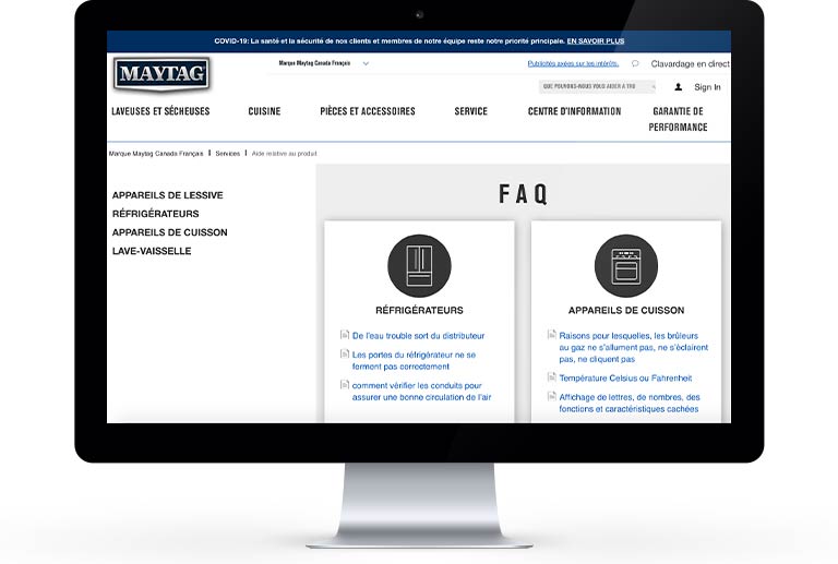 Écran montrant la page d’aide relative au produit	