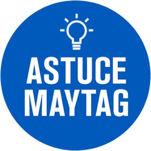 Une icône en forme de cercle avec une ampoule et le texte « CONSEIL MAYTAG »