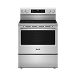 An electric, stainless steel Maytag® range.