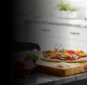 Homemade pizza on a cutting board