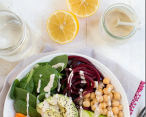 Salad next to lemons